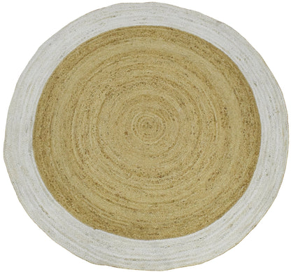 100% ALL NATURAL FIBER HAND BRAIDED BOHO WHITE ROUND JUTE RUG