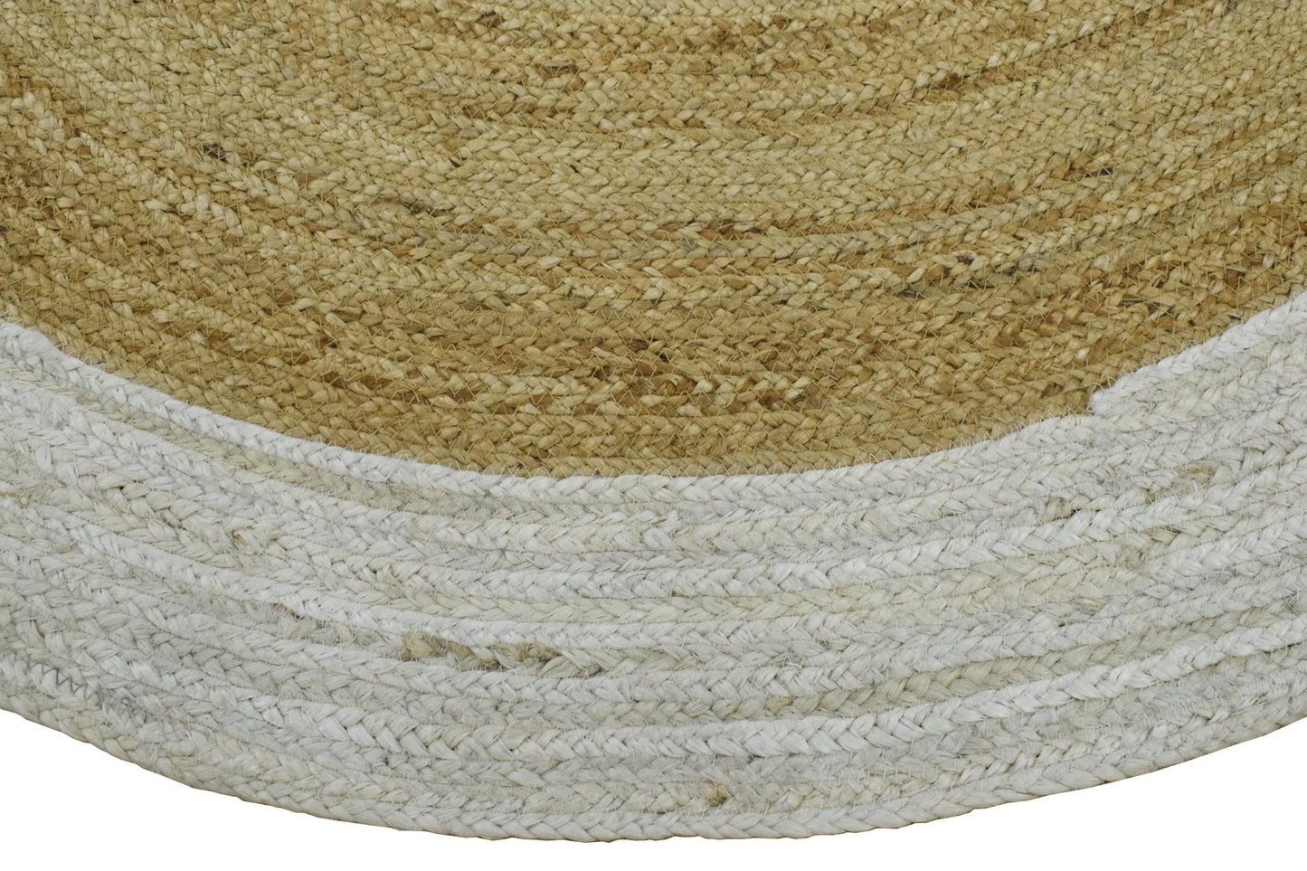 100% ALL NATURAL FIBER HAND BRAIDED BOHO WHITE ROUND JUTE RUG