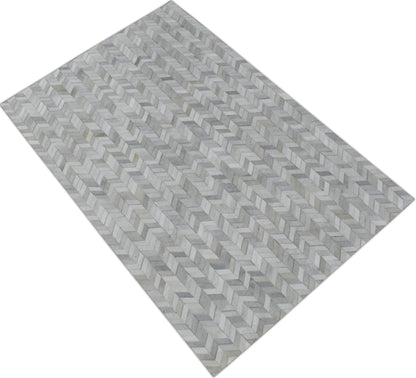 Genuine Leather Chevron Design Handmade Ivory and Beige Area Rug