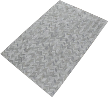 Genuine Leather Chevron Design Handmade Ivory and Beige Area Rug