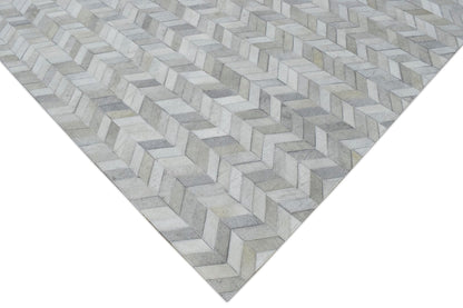 Genuine Leather Chevron Design Handmade Ivory and Beige Area Rug