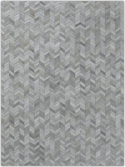 Genuine Leather Chevron Design Handmade Ivory and Beige Area Rug