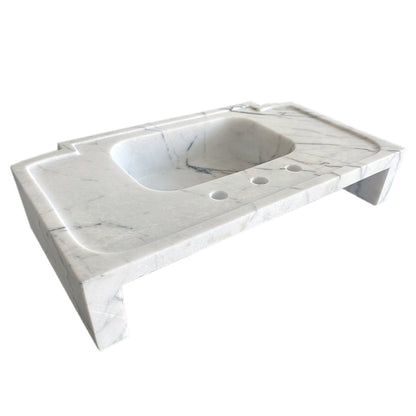 TCSC | New York White Marble Wall-mount Bathroom Sink Polished (W)18" (L)28" (H)6"