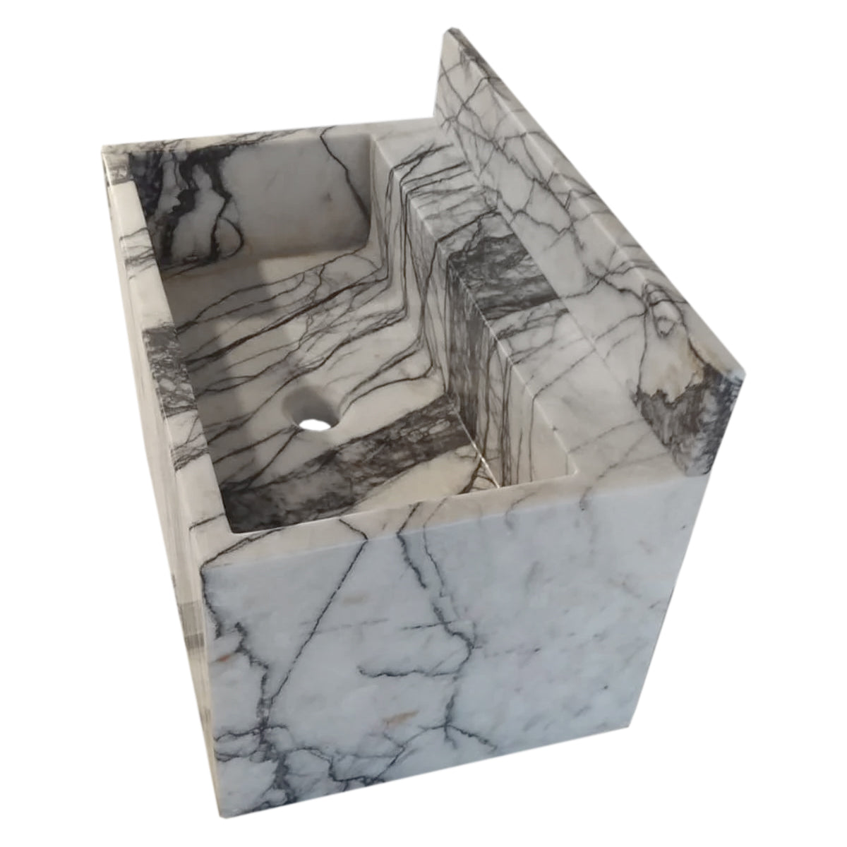 New York Marble Wall-Mount Bathroom Sink with Backsplash (W)16" (L)24" (H)12"