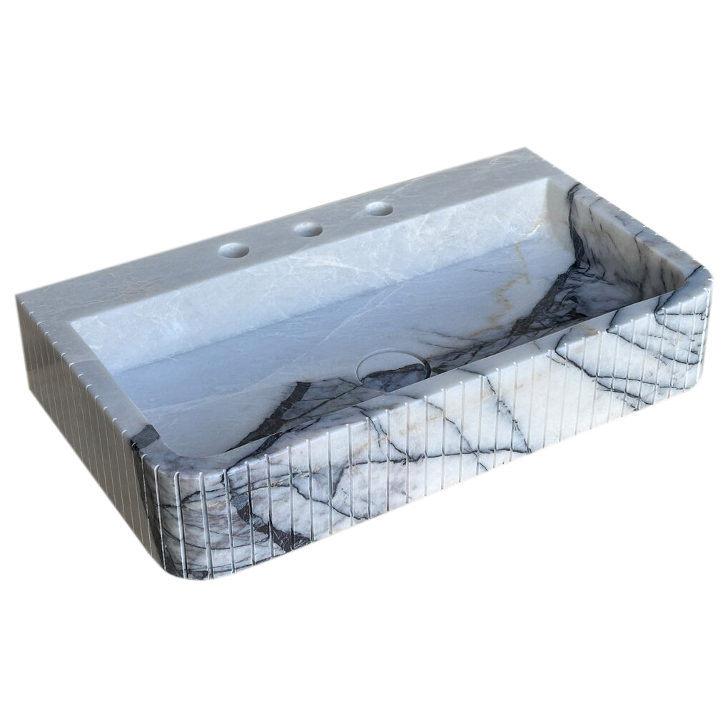 New York Marble Wall-mount Bathroom Sink Fluted Front and Edges (W)16" (W)28" (H)5"