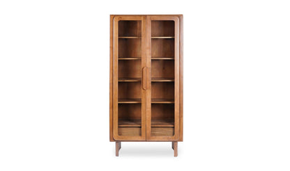 Moe's ORSON TALL CABINET Organic Bookshelf Slab with Glass Shelves