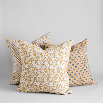 Bloomist Pillows Tina Hand Block Printed Linen Pillow Cover, 22x22