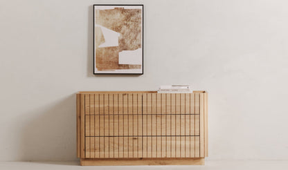 Moe's POVERA 6 DRAWER DRESSER Organic Bookshelf Slab with Glass Shelves