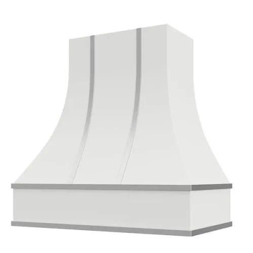 Riley & Higgs Primed Range Hood With Curved Front, Silver Strapping and Block Trim - 30", 36", 42", 48", 54" and 60" Widths Available
