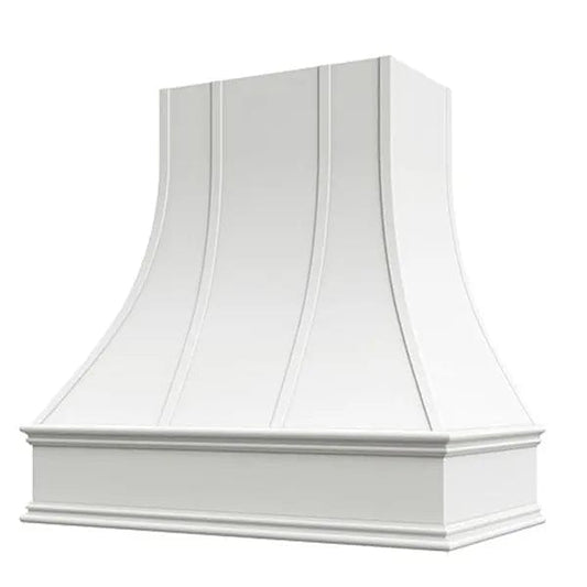 Riley & Higgs Primed Range Hood With Curved Strapped Front and Decorative Trim - 30", 36", 42", 48", 54" and 60" Widths Available