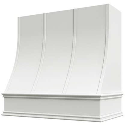 Riley & Higgs Primed Wood Range Hood With Sloped Strapped Front and Decorative Trim - 30", 36", 42", 48", 54" and 60" Widths Available