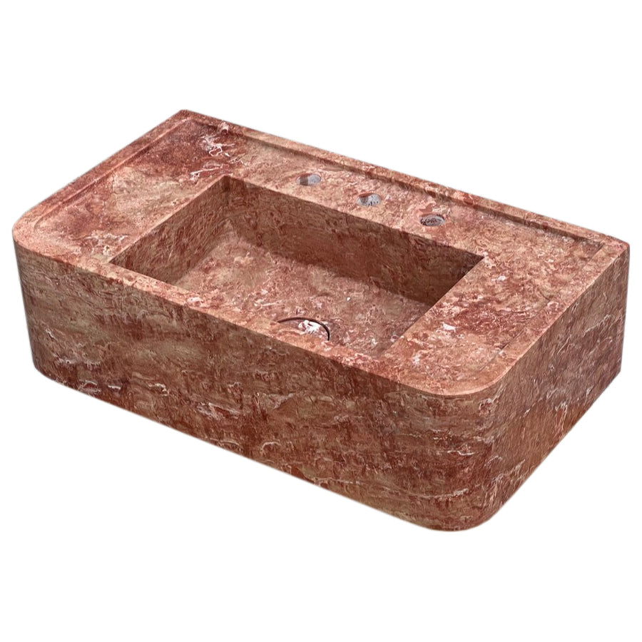 Red Travertine Rectangular Wall-mount Bathroom Sink (W)16" (L)30" (H)8"