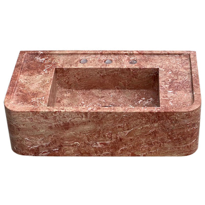 TCSC | Red Travertine Rectangular Wall-mount Bathroom Sink (W)16" (L)30" (H)8"