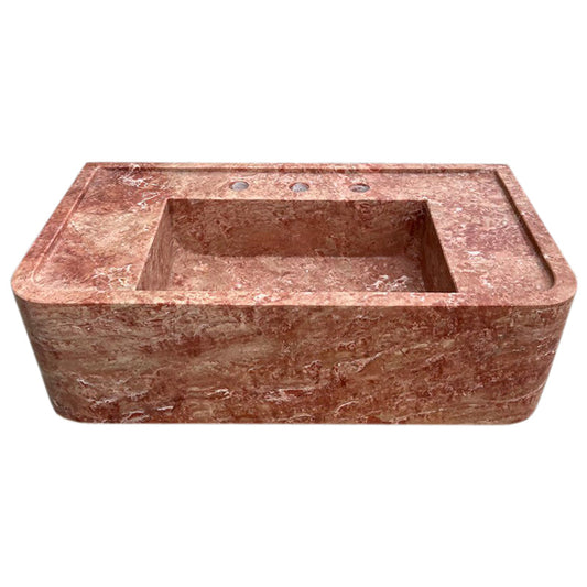 TCSC | Red Travertine Rectangular Wall-mount Bathroom Sink (W)16" (L)30" (H)8"