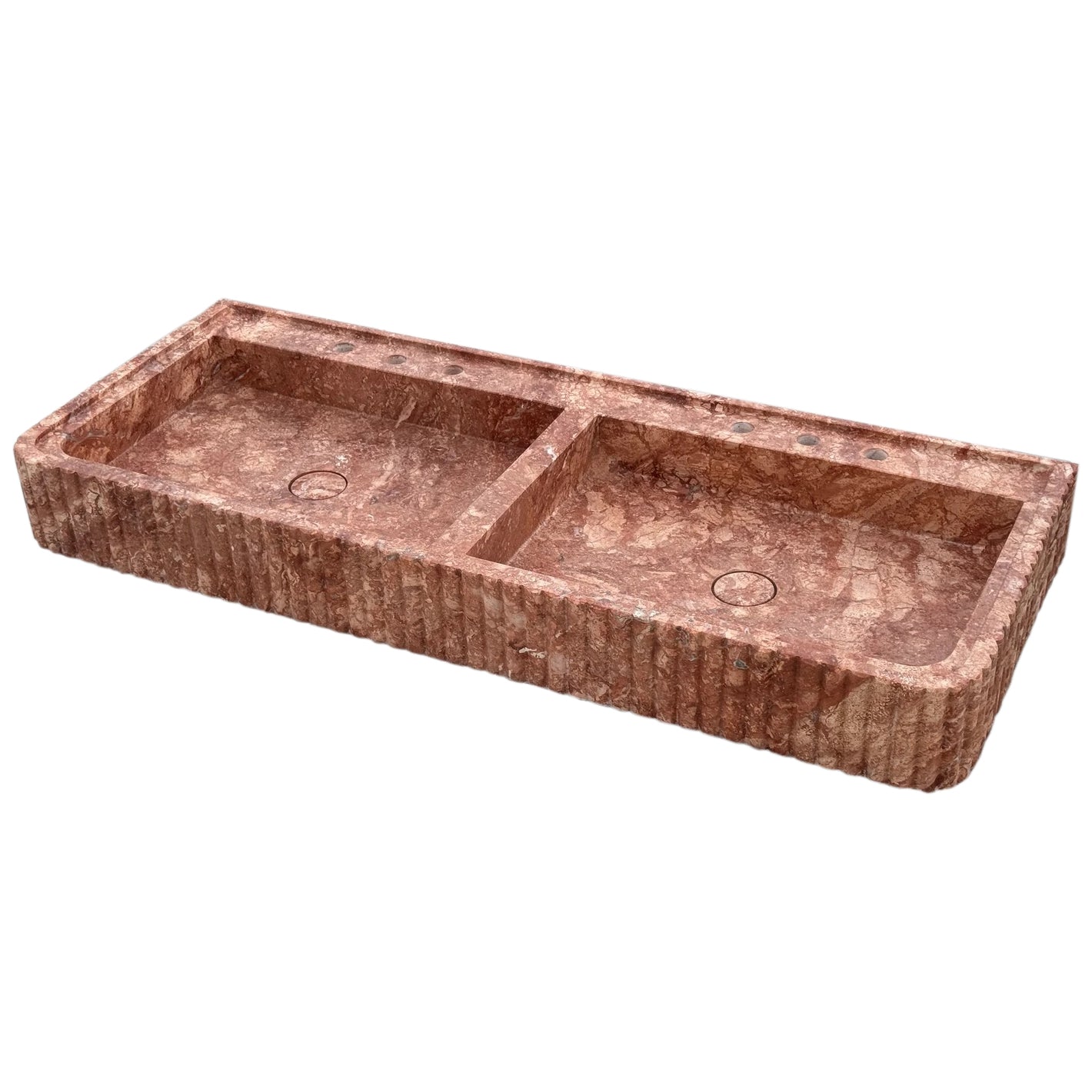 TCSC | Red Travertine Double Bathroom Vanity Sink Fluted on Front and Edges (W)20" (L)48"