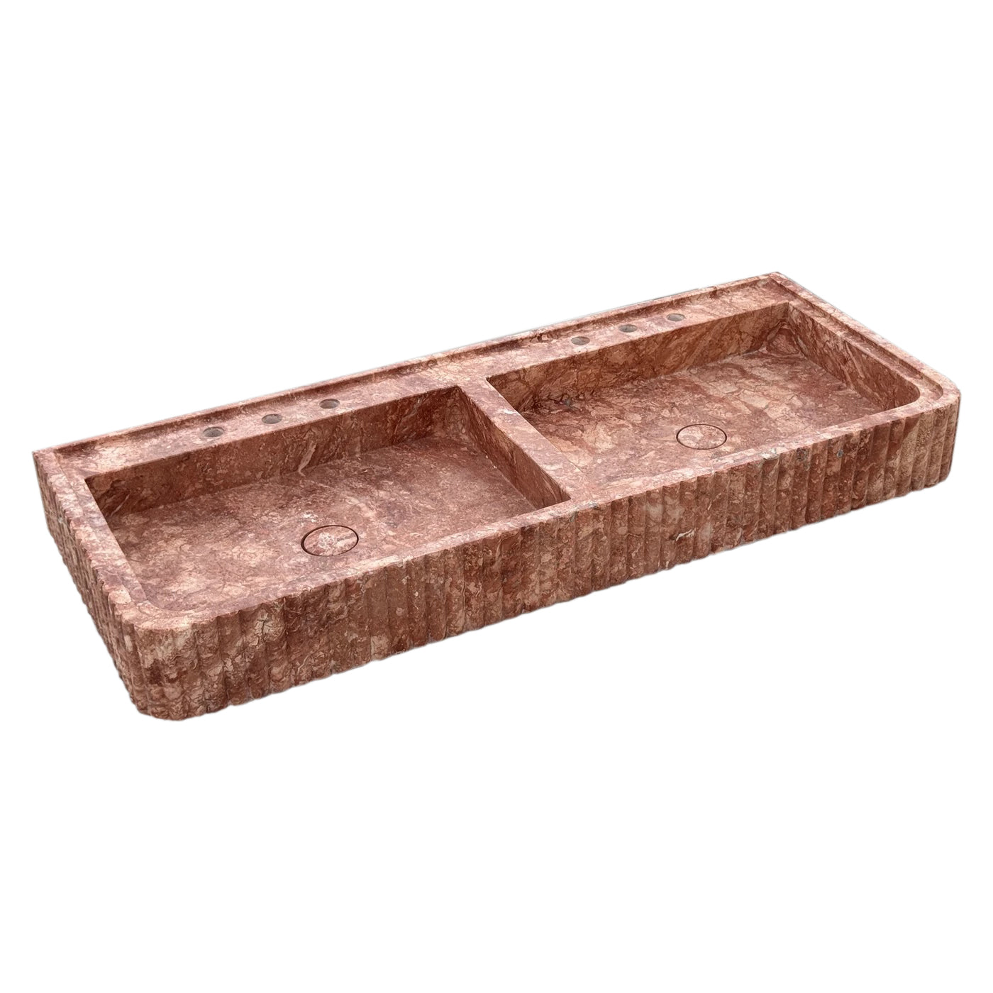 TCSC | Red Travertine Double Bathroom Vanity Sink Fluted on Front and Edges (W)20" (L)48"