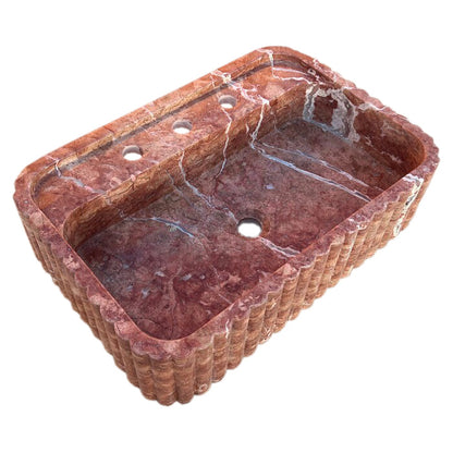 TCSC | Red Travertine Wall-mount Bathroom Sink Ribbed Textured (W)16" (W)24" (H)6"