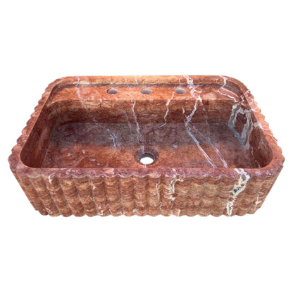 TCSC | Red Travertine Wall-mount Bathroom Sink Ribbed Textured (W)16" (W)24" (H)6"