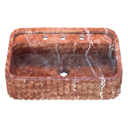 TCSC | Red Travertine Wall-mount Bathroom Sink Ribbed Textured (W)16" (W)24" (H)6"