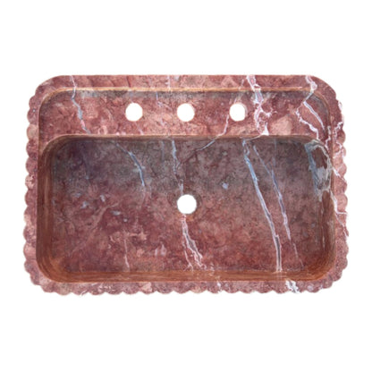 TCSC | Red Travertine Wall-mount Bathroom Sink Ribbed Textured (W)16" (W)24" (H)6"