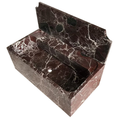 TCSC | Rosso Levanto Marble Wall-mount Bathroom Sink with 11" Backsplash (W)16" (L)30" (H)12"