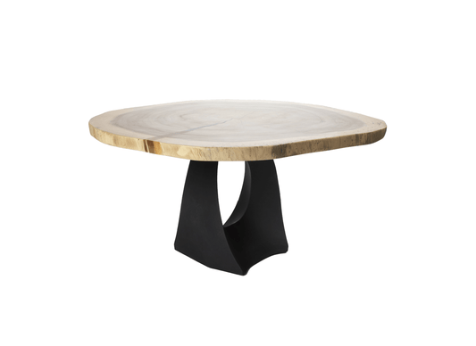 The Carpentry Shop Co. ROUND DINING TABLE Vieques Organic Round Dining Table Made from Maple Parota Monkey Pod Exotic WoodSlab