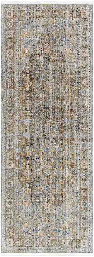 Mark & Day Rug 2'8" x 7'3" Demar Traditional Dark Olive/Ivory Washable Area Rug