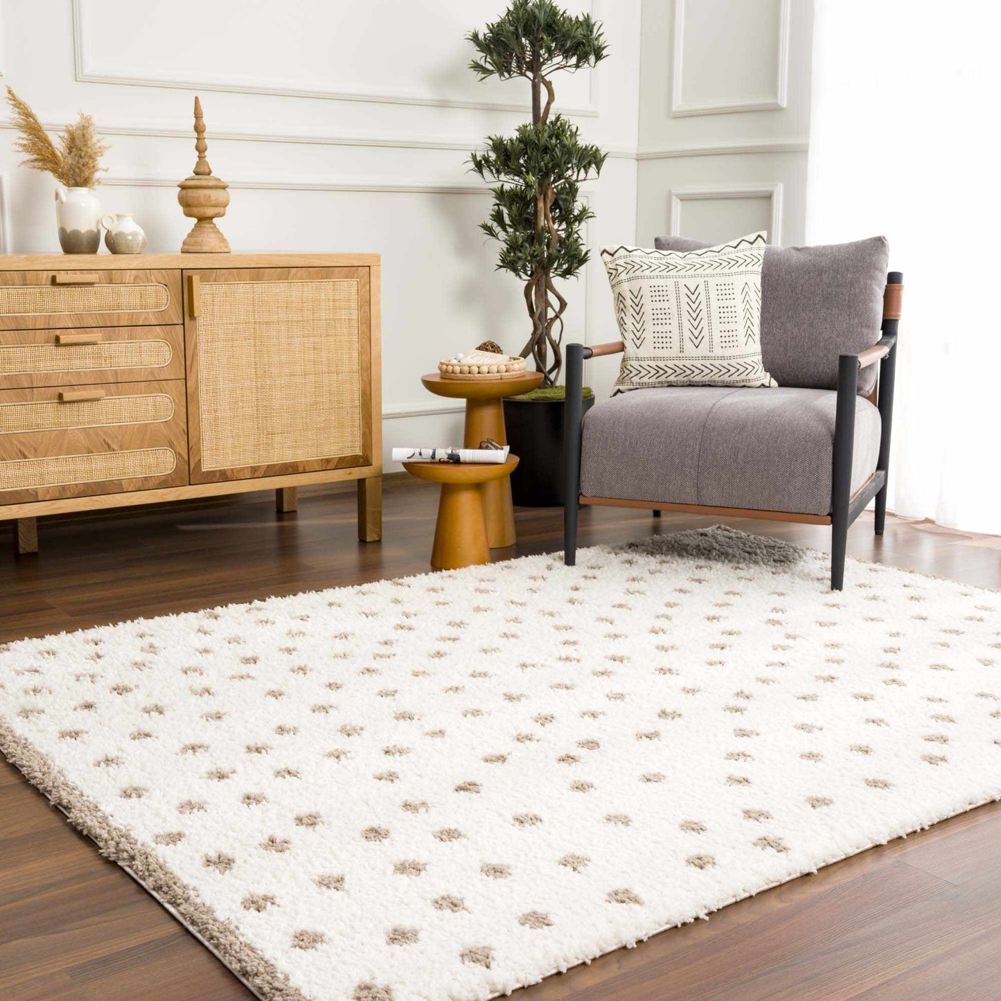 Boutique Rugs Rugs Chaia Dotted Cream & Brown Plush Rug