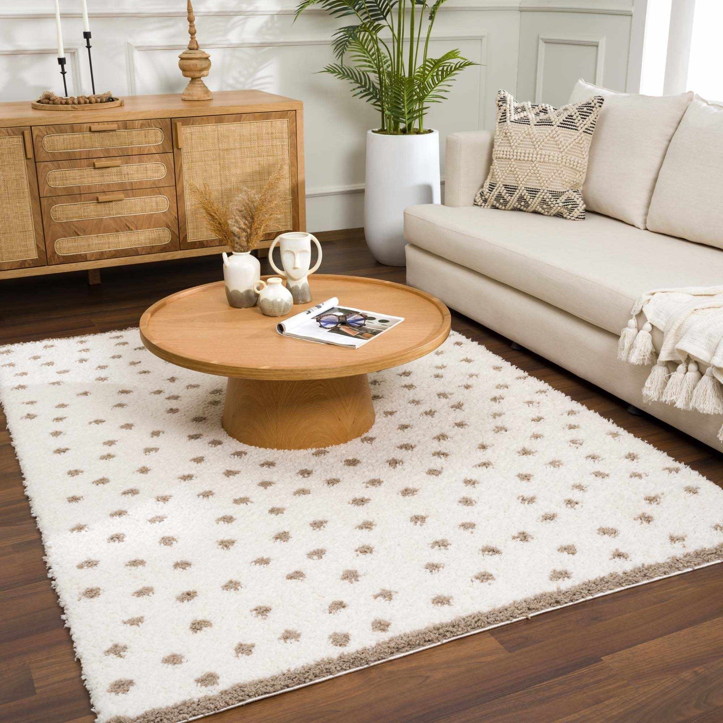 Boutique Rugs Rugs Chaia Dotted Cream & Brown Plush Rug