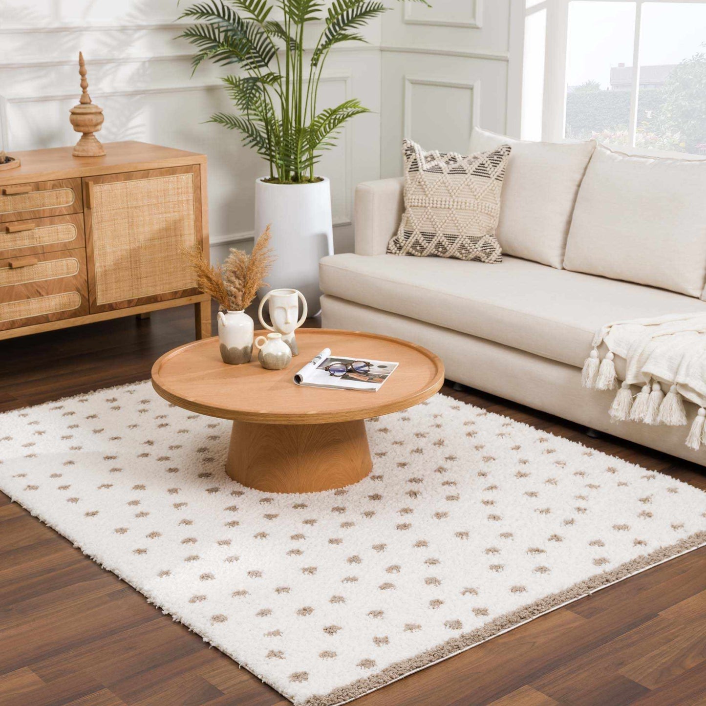 Boutique Rugs Rugs Chaia Dotted Cream & Brown Plush Rug