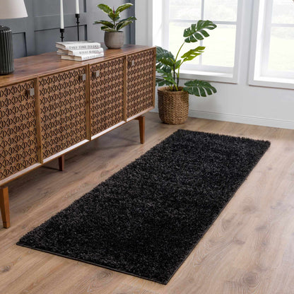 Boutique Rugs Rugs Faina Solid Black Shag Rug Washable