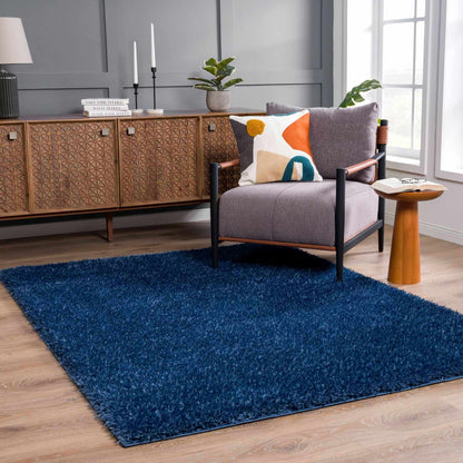 Boutique Rugs Rugs Faina Solid Dark Blue Shag Rug Washable