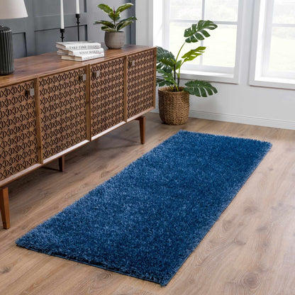 Boutique Rugs Rugs Faina Solid Dark Blue Shag Rug Washable