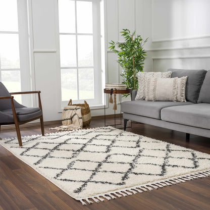 Boutique Rugs Rugs Wallagrass Beige/Black Trellis Tassel Shag