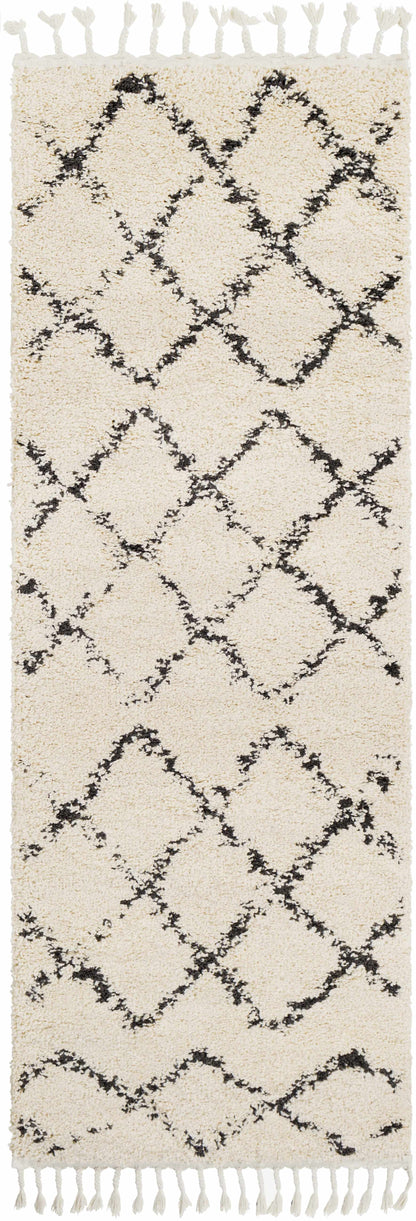 Boutique Rugs Rugs Wallagrass Beige/Black Trellis Tassel Shag