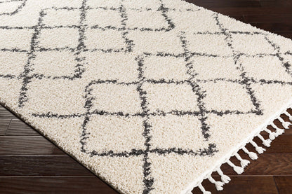 Boutique Rugs Rugs Wallagrass Beige/Black Trellis Tassel Shag