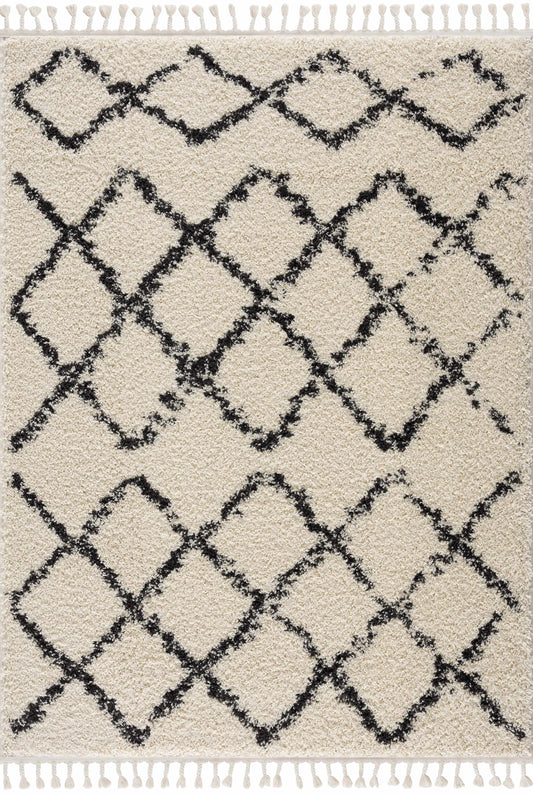 Boutique Rugs Rugs Wallagrass Beige/Black Trellis Tassel Shag