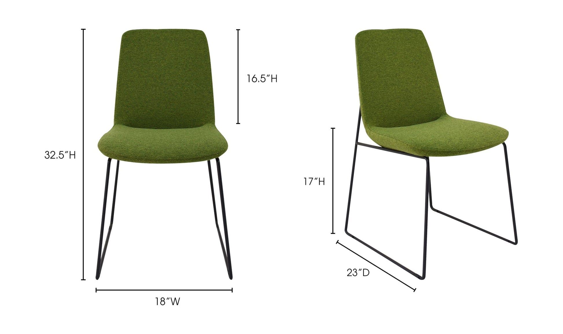 Moe's RUTH DINING CHAIR- SET OF TWO-GREEN