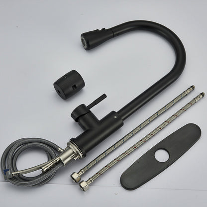 Matte Black Or Brushed Gold Pull Out Spray Kitchen Sink Faucet Commercial Swivel Tap W/Plate