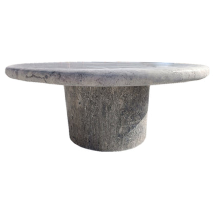 TCSC | Silver Travertine Vein-cut Round Honed 2" Tabletop Coffee Table (D)36" (H)16"