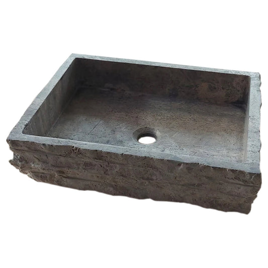 TCSC |Silver Travertine Wall-mount Bathroom Sink Split-face Outside (W)16" (W)20" (H)5"