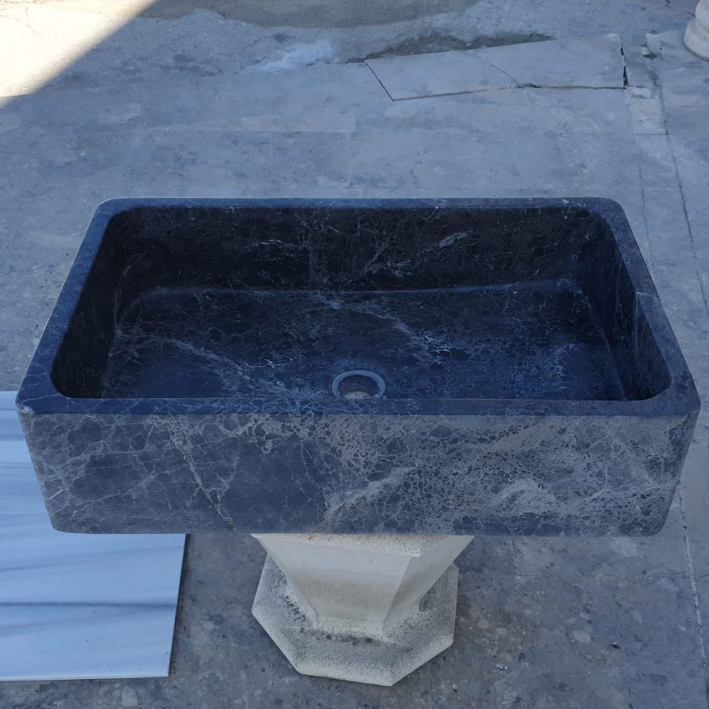 TCSC | Natural Stone Sirius Black Marble Rectangular Above Vanity Bathroom Sink Polished