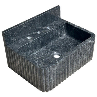 TCSC | Sirius Black Marble Wall-mount Bathroom Sink Ribbed with 4" Backsplash (W)16" (L)20" (H)8"