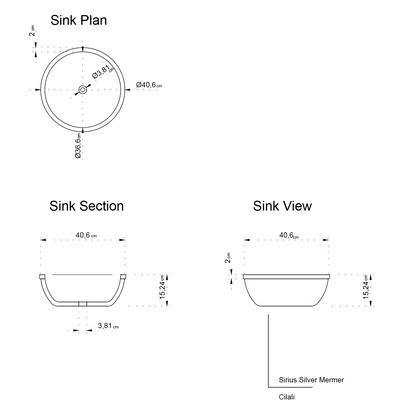 TCSC | Sirius Silver Marble Natural Stone Above Vanity or Drop-in Bathroom Sink (D)16" (H)6"