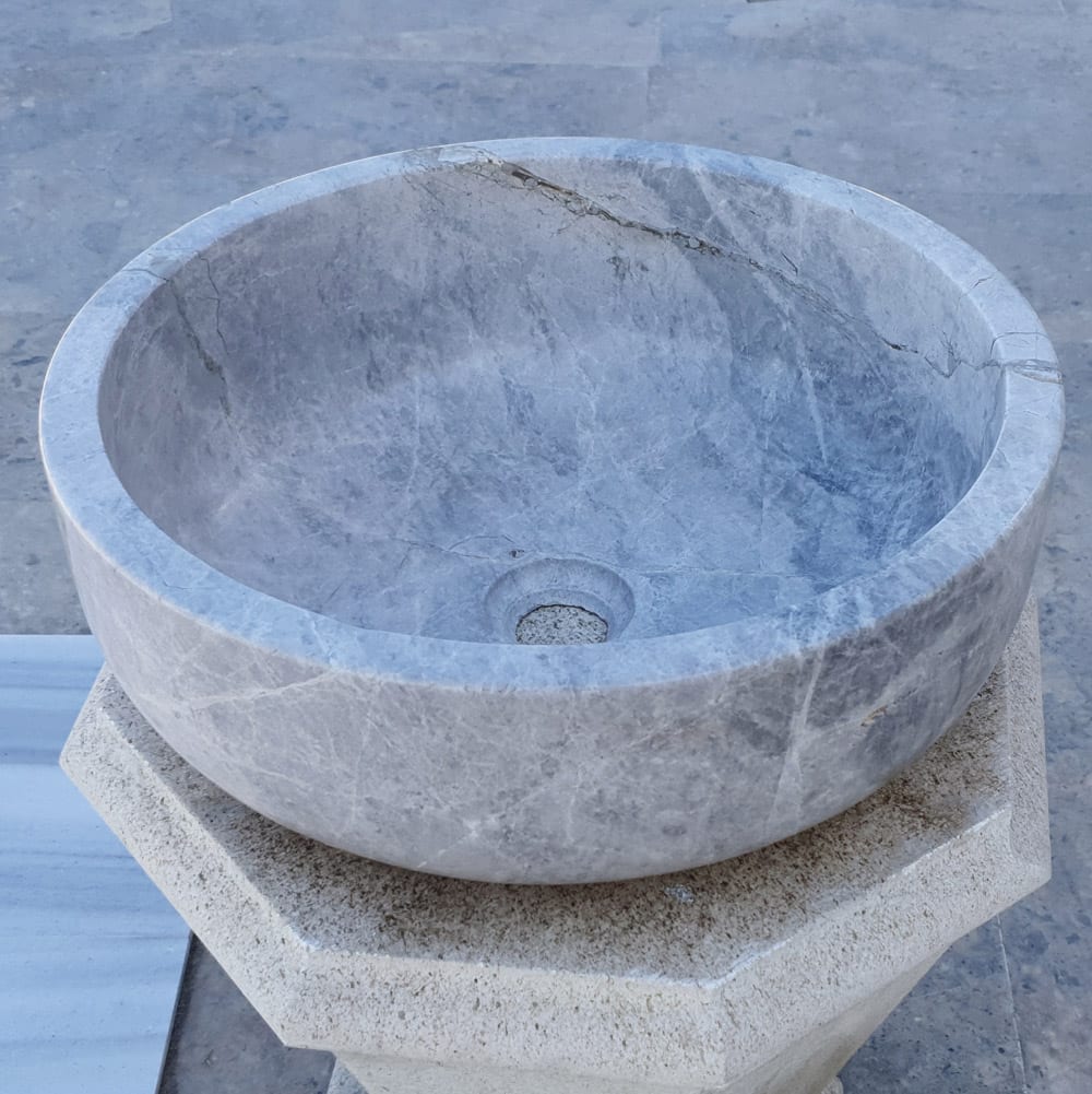 Natural Stone Sirius Silver Marble Above Vanity Bathroom Vessel Sink (D)16" (H)6"