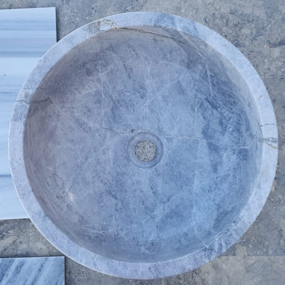 Natural Stone Sirius Silver Marble Above Vanity Bathroom Vessel Sink (D)16" (H)6"