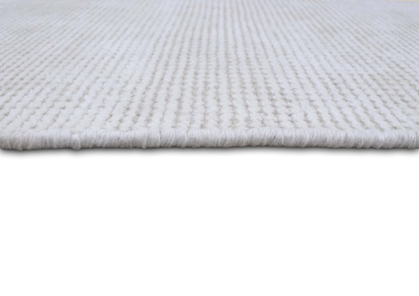 Solid Ivory Hand Made Textured Wool Area Rug | Low Pile | No Shedding