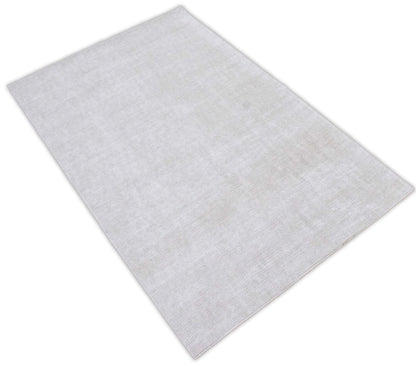 Solid Ivory Hand Made Textured Wool Area Rug | Low Pile | No Shedding