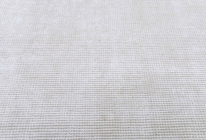 Solid Ivory Hand Made Textured Wool Area Rug | Low Pile | No Shedding