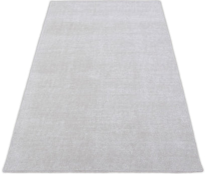 Solid Ivory Hand Made Textured Wool Area Rug | Low Pile | No Shedding